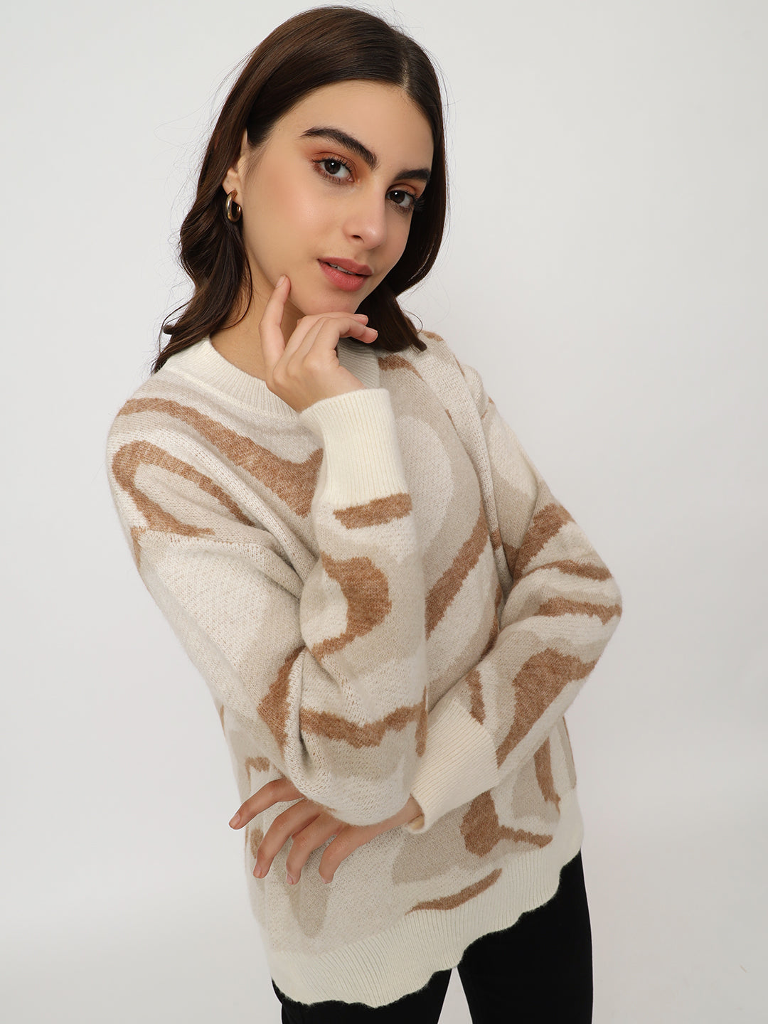 WOMEN WOOLEN TIE N DYE STYLE TOP-BROWN