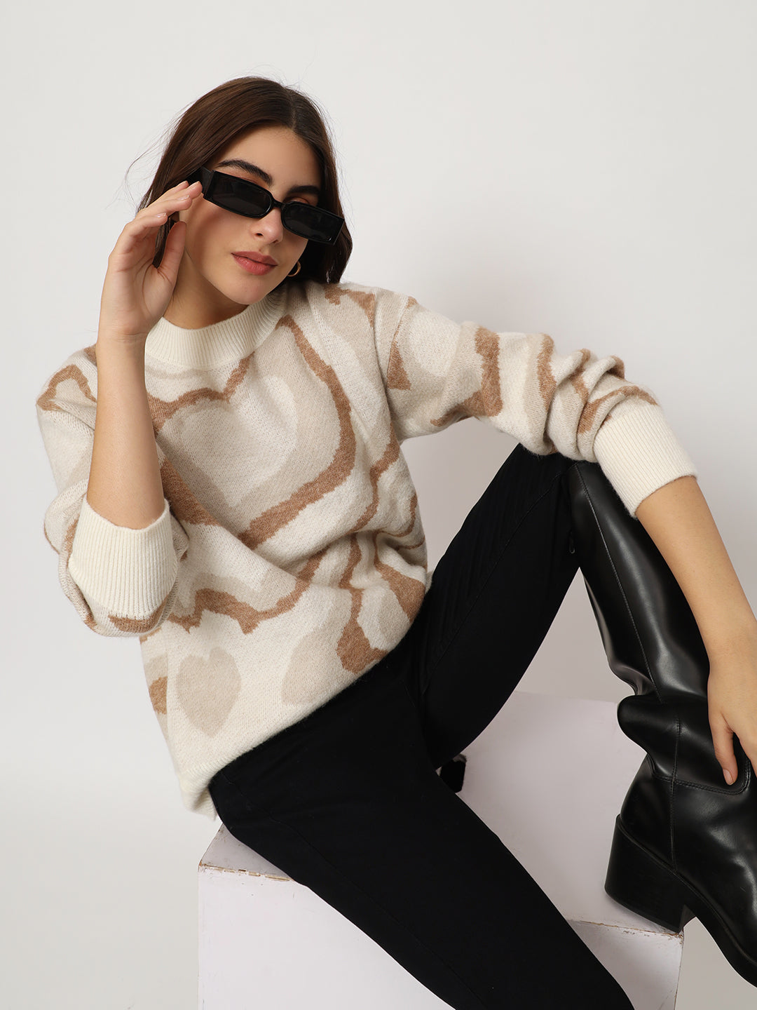 WOMEN WOOLEN TIE N DYE STYLE TOP-BROWN