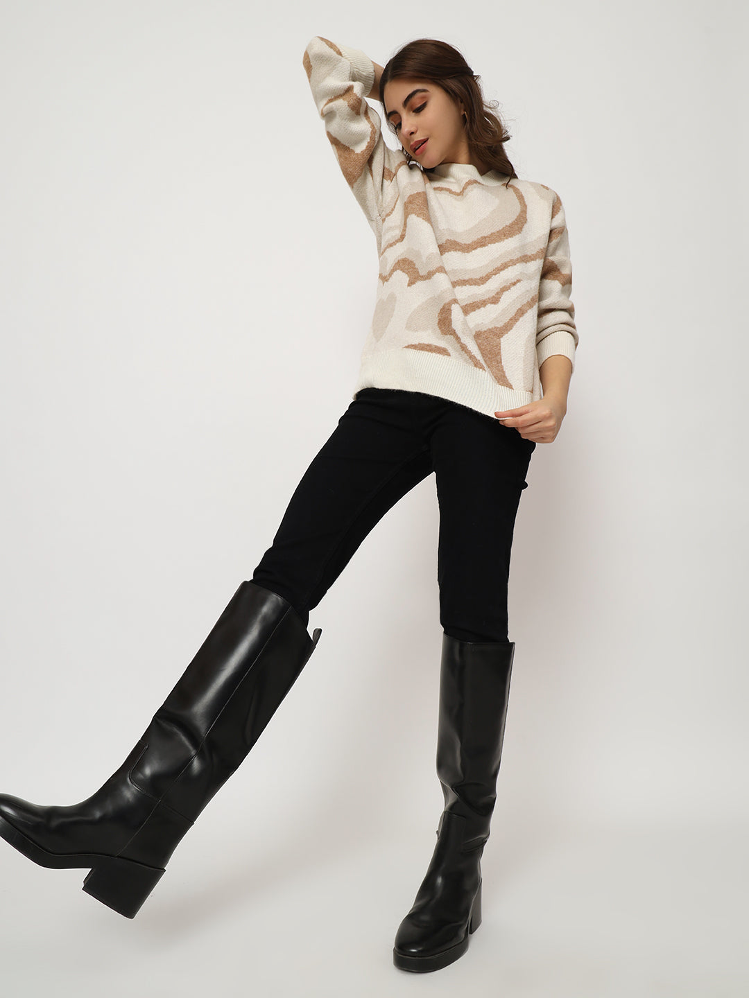 WOMEN WOOLEN TIE N DYE STYLE TOP-BROWN