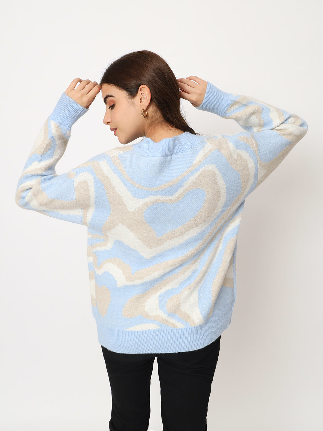 WOMEN WOOLEN TIE N DYE STYLE TOP-BLUE