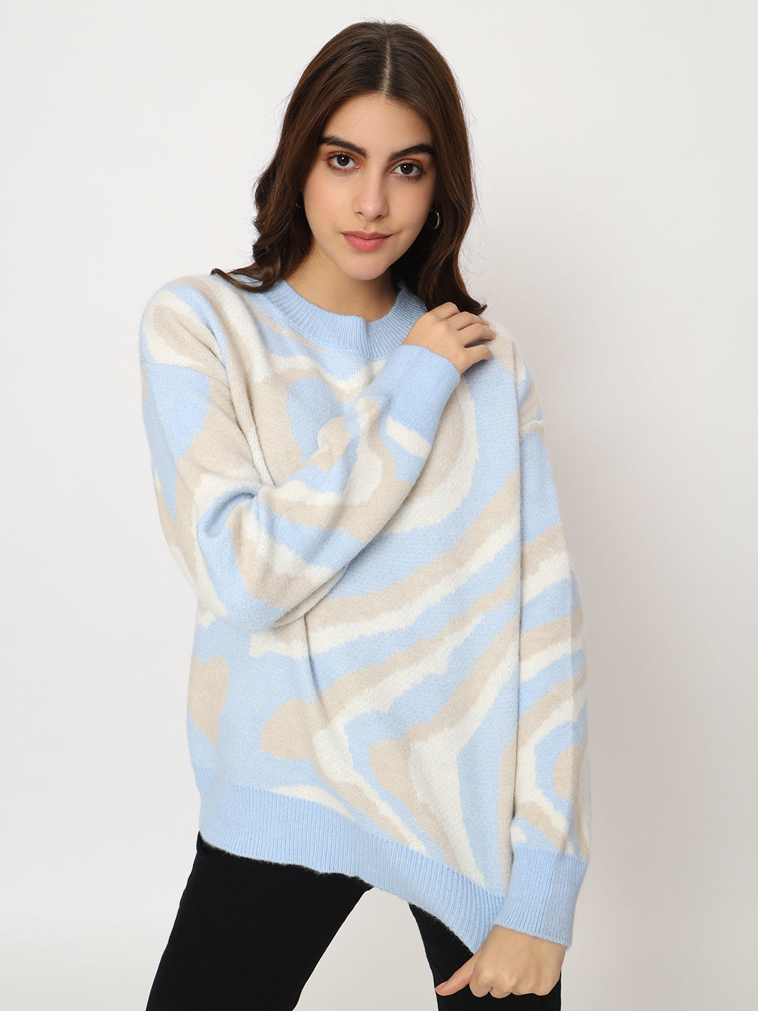 WOMEN WOOLEN TIE N DYE STYLE TOP-BLUE