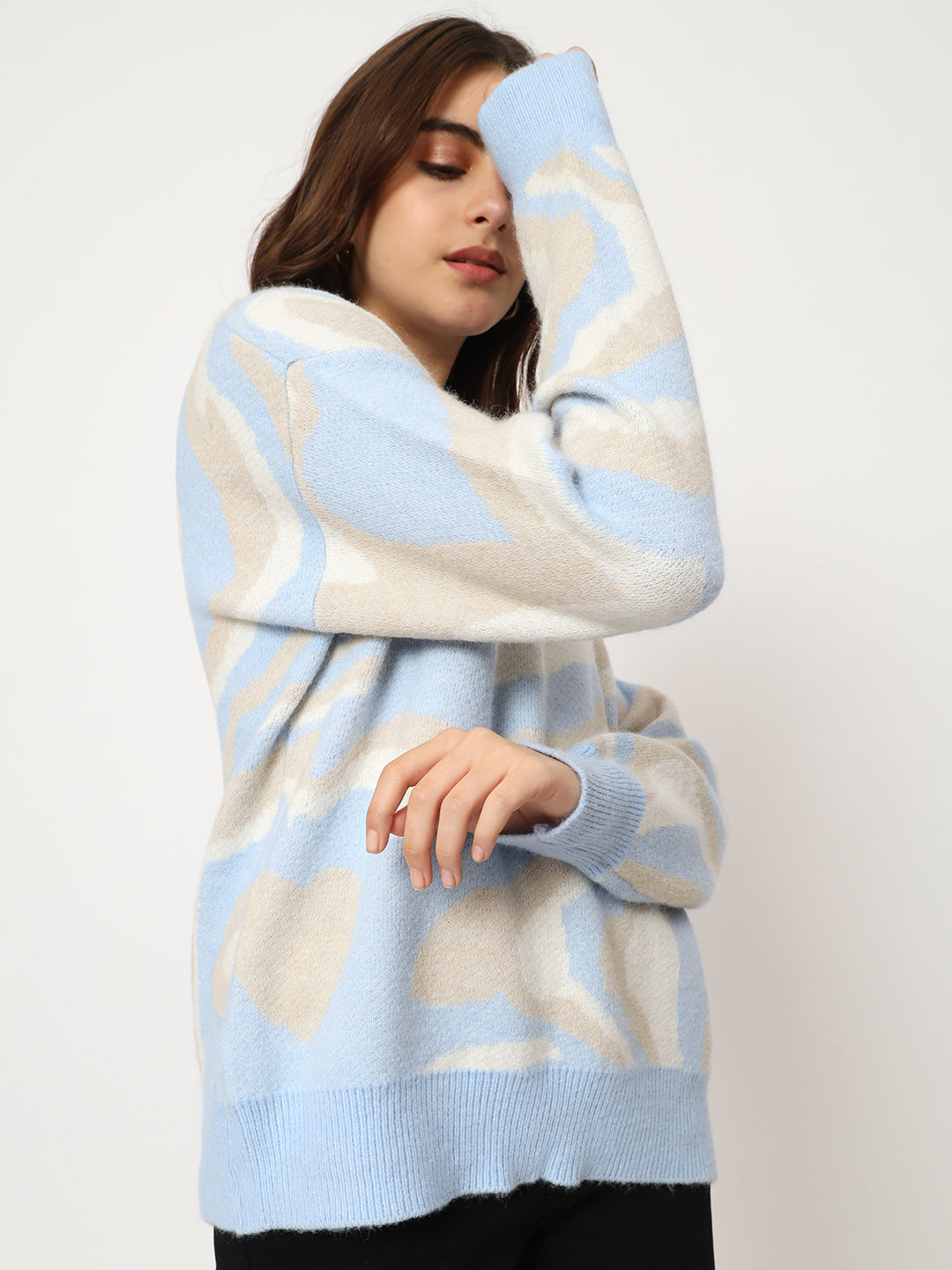 WOMEN WOOLEN TIE N DYE STYLE TOP-BLUE