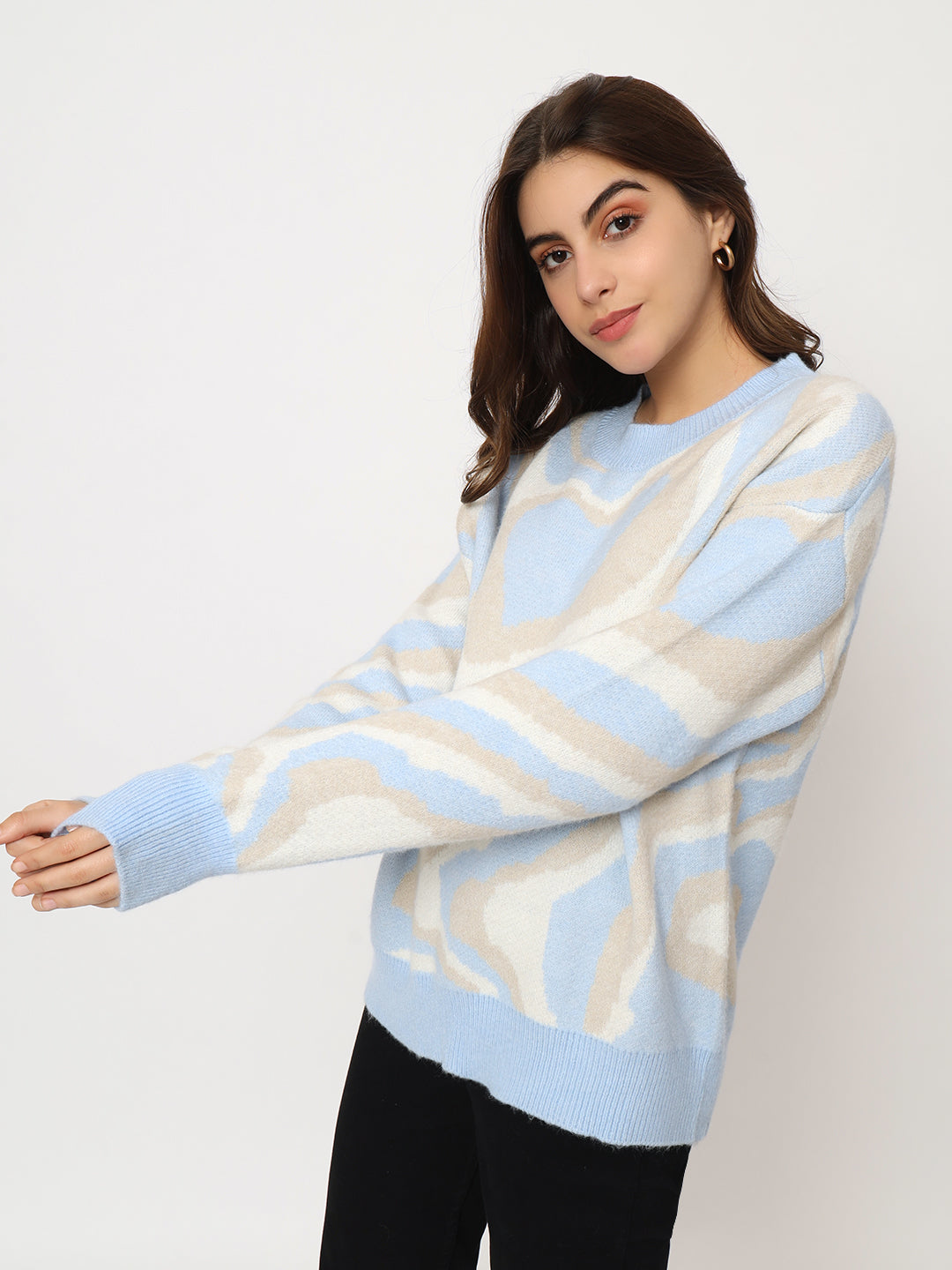 WOMEN WOOLEN TIE N DYE STYLE TOP-BLUE