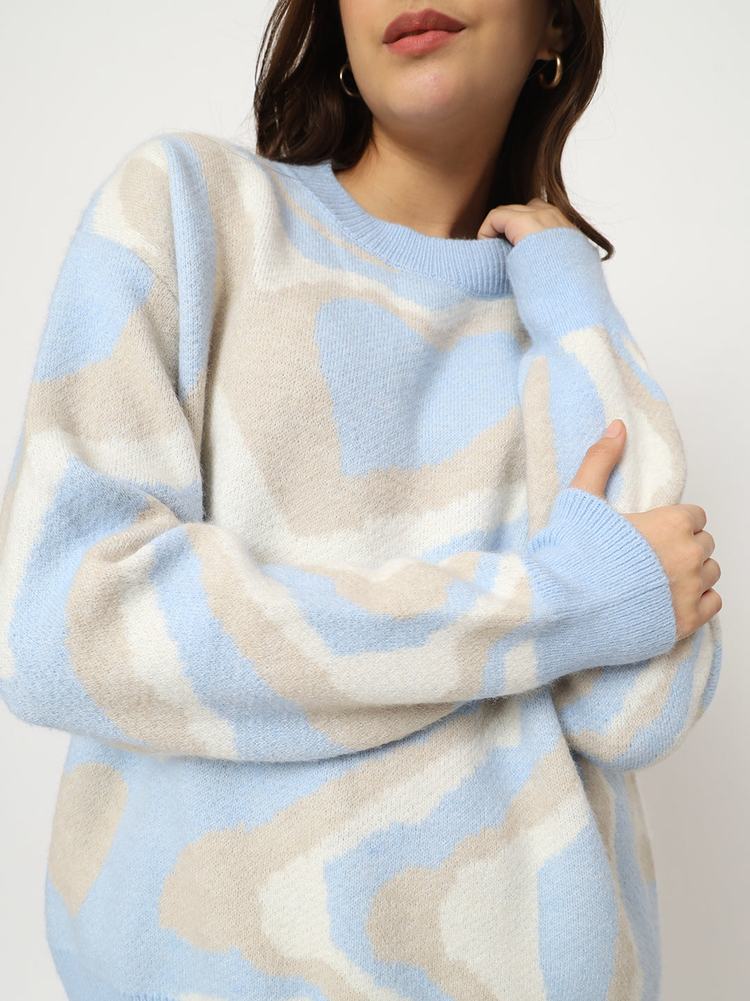 WOMEN WOOLEN TIE N DYE STYLE TOP-BLUE