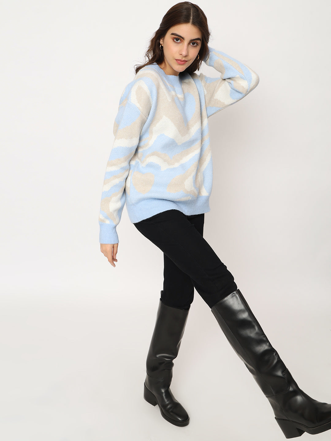 WOMEN WOOLEN TIE N DYE STYLE TOP-BLUE