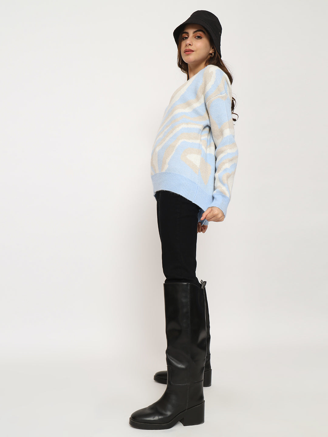 WOMEN WOOLEN TIE N DYE STYLE TOP-BLUE