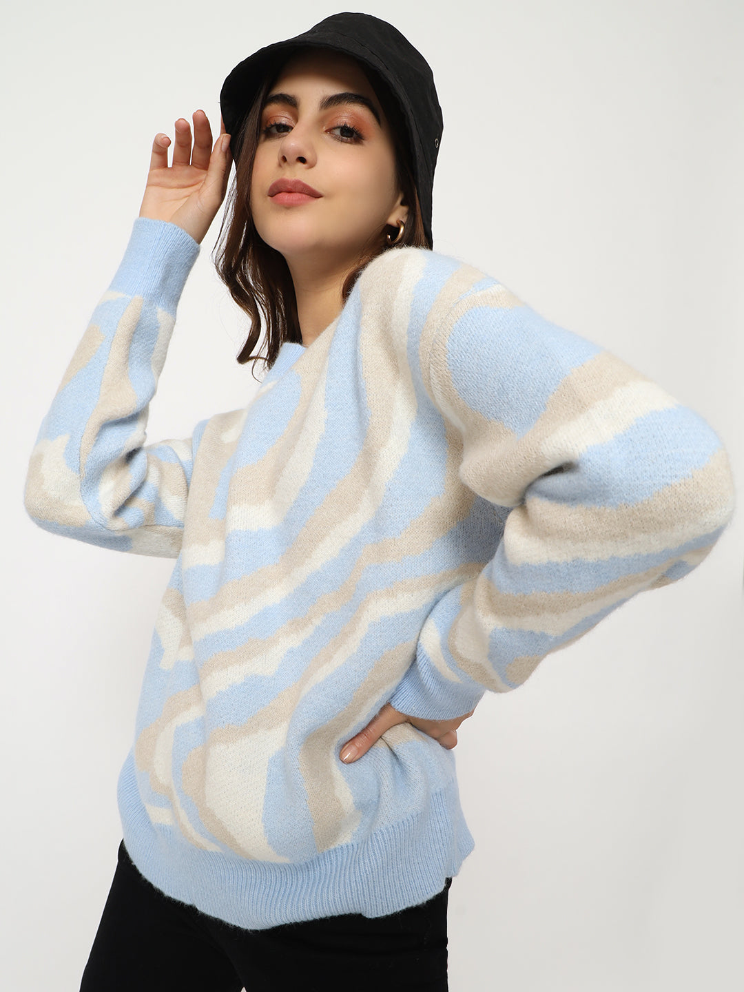 WOMEN WOOLEN TIE N DYE STYLE TOP-BLUE