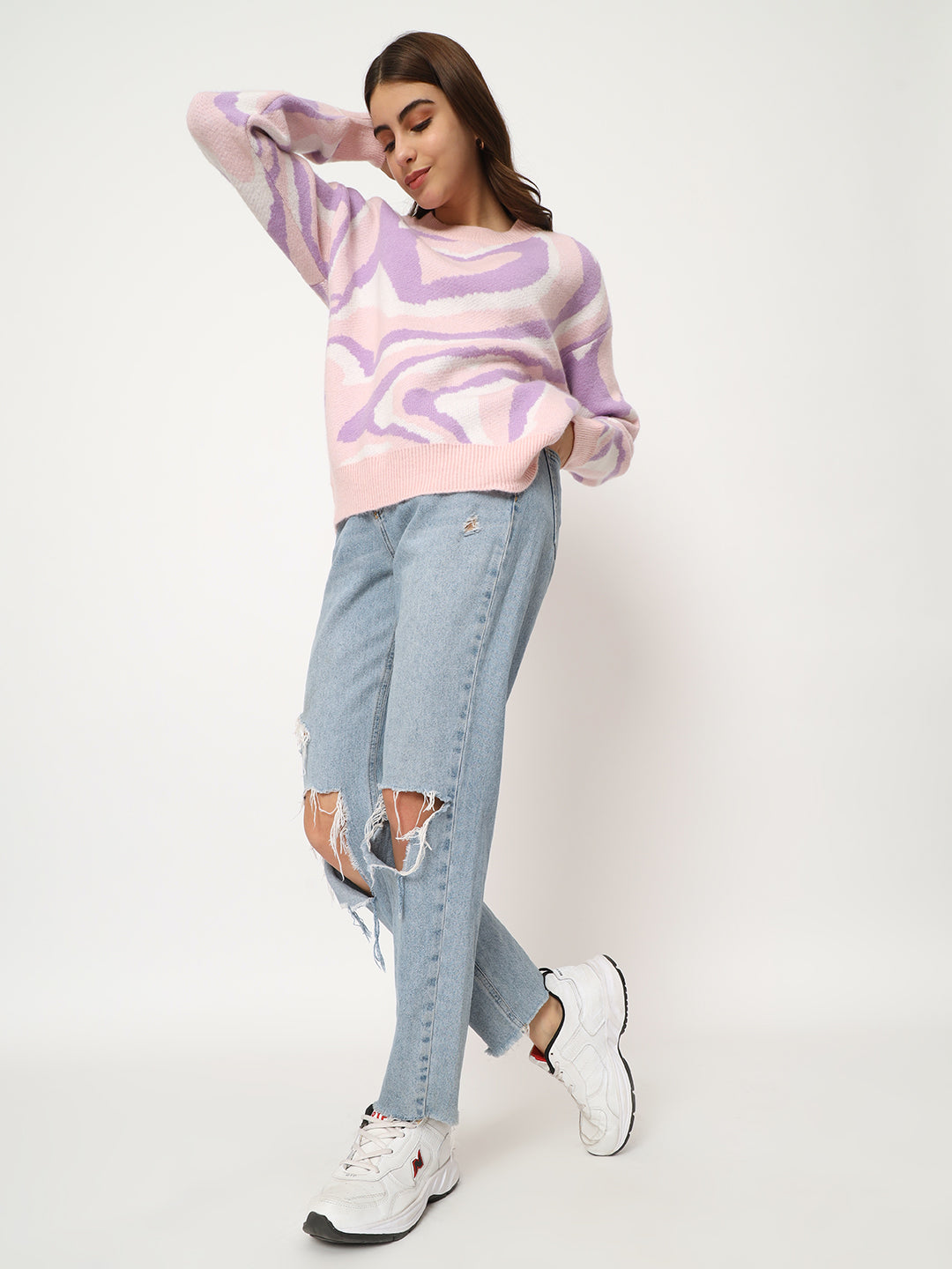 WOMEN WOOLEN TIE N DYE STYLE TOP-LILAC