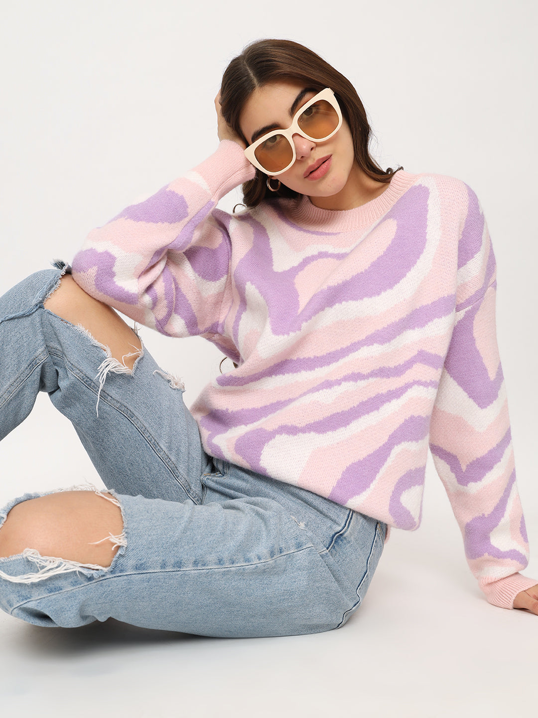 WOMEN WOOLEN TIE N DYE STYLE TOP-LILAC