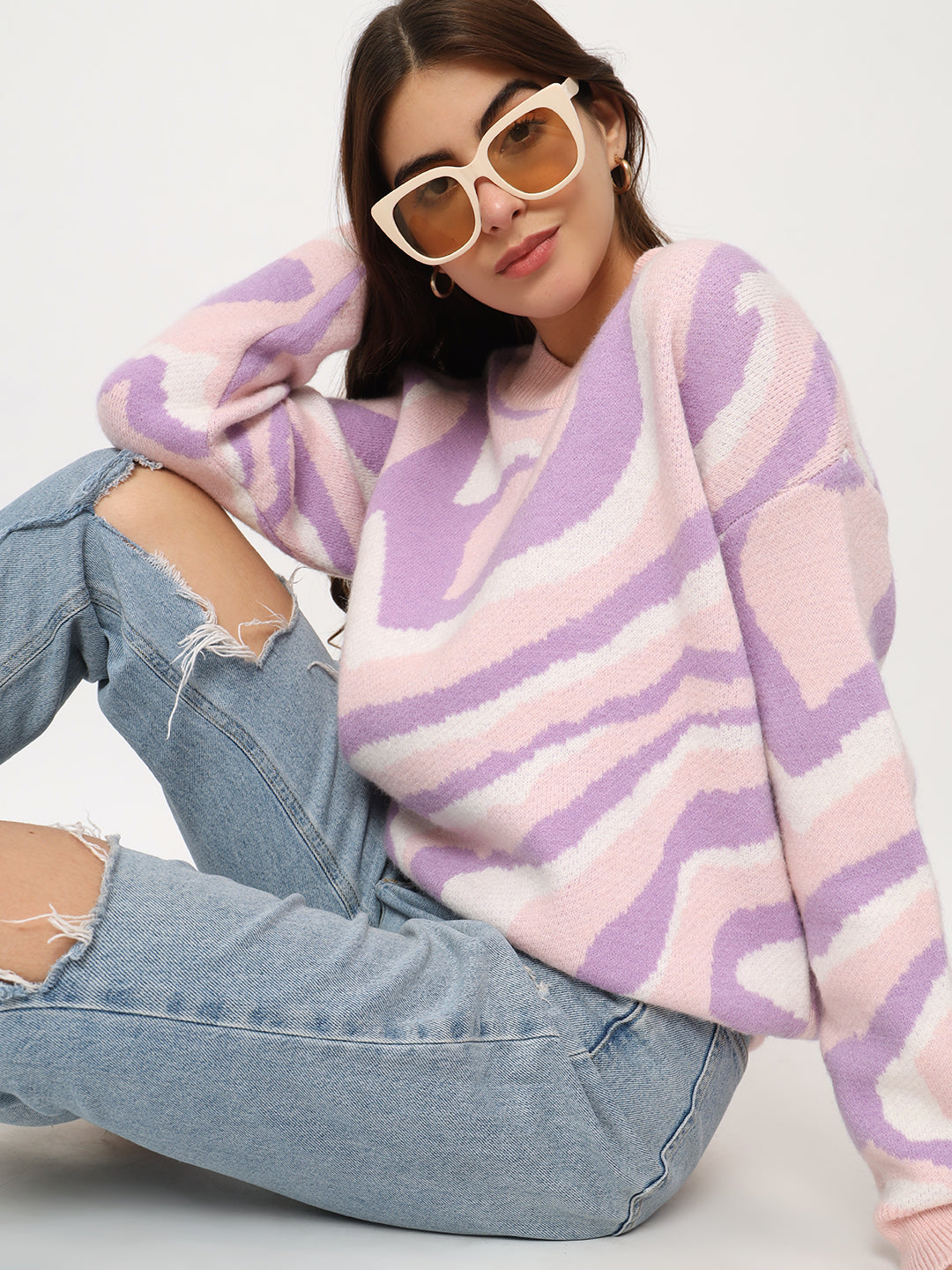 WOMEN WOOLEN TIE N DYE STYLE TOP-LILAC