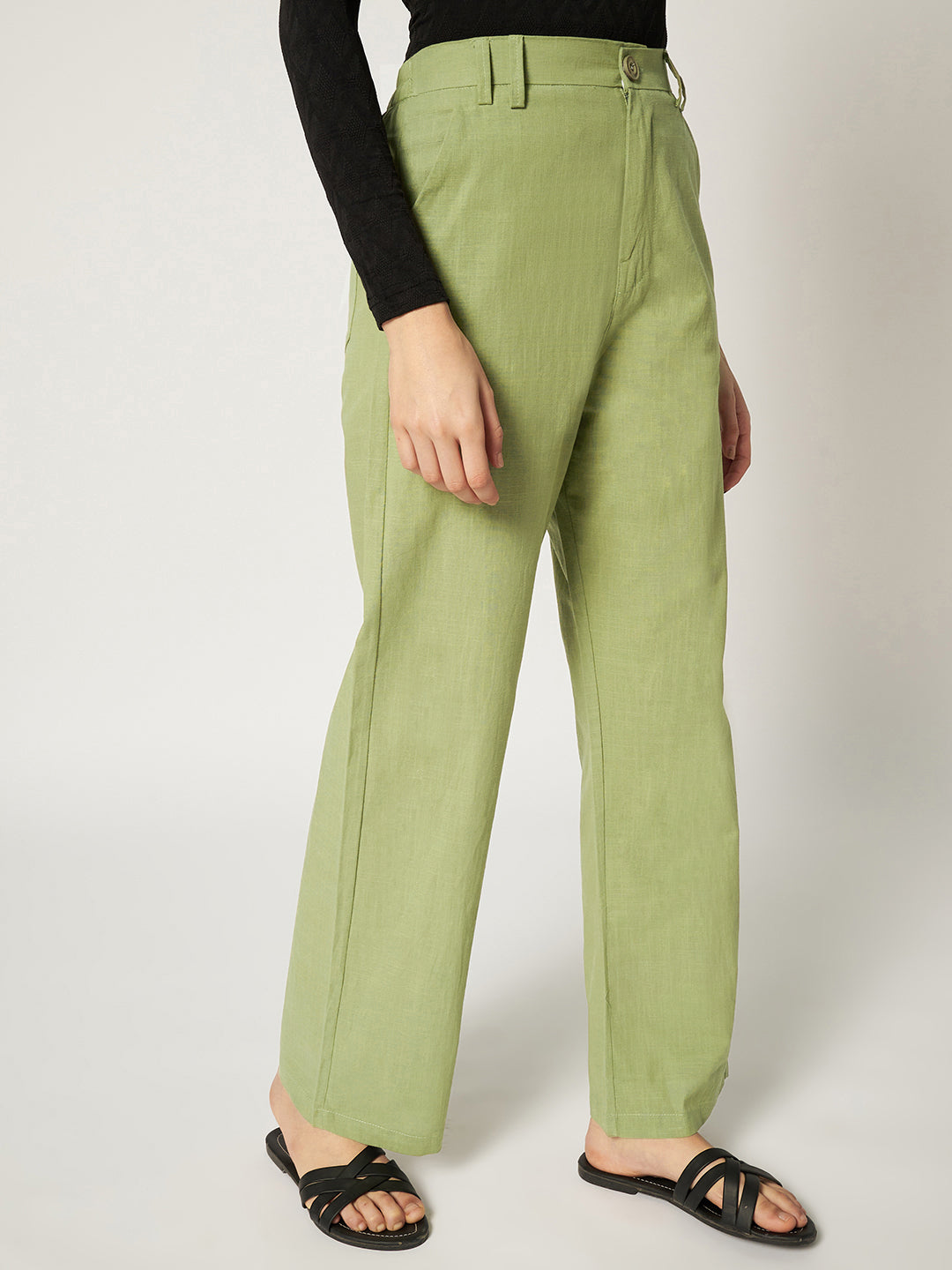 WOMEN ORGANIC LINEN TROUSER-MINTY GREEN