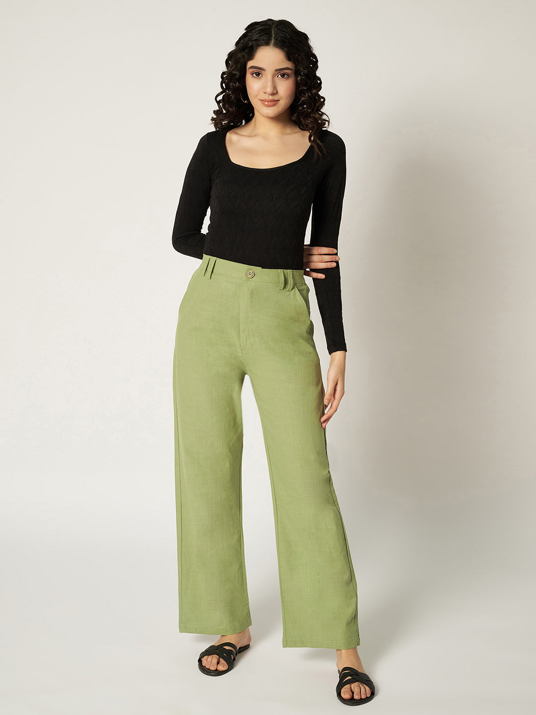 WOMEN ORGANIC LINEN TROUSER-MINTY GREEN
