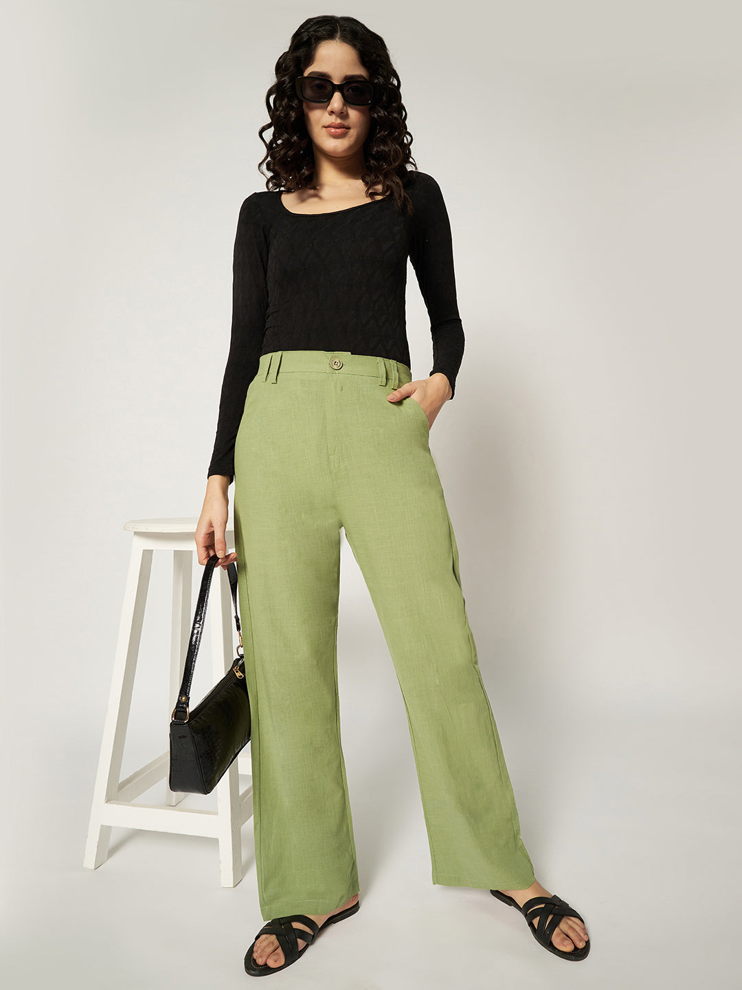 WOMEN ORGANIC LINEN TROUSER-MINTY GREEN