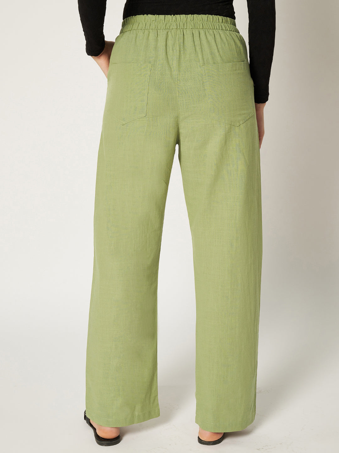 WOMEN ORGANIC LINEN TROUSER-MINTY GREEN