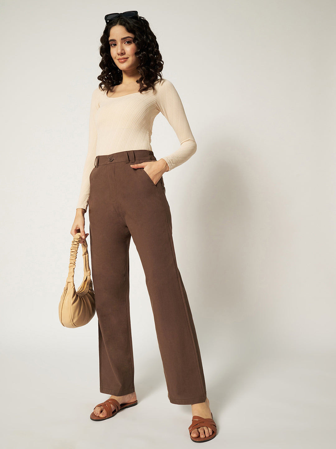 WOMEN ORGANIC LINEN TROUSER-DARK BROWN