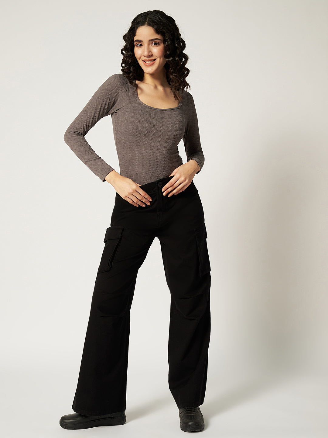 TEXTURED BODYSUIT-DARK GREY