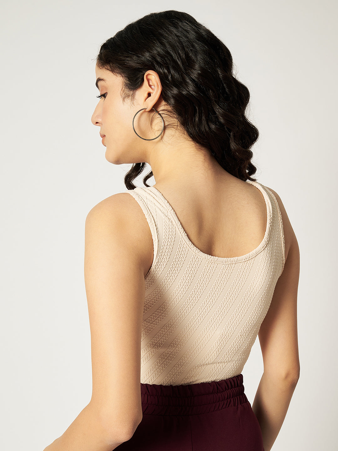 CUT SLEEVE BODYSUIT-BEIGE