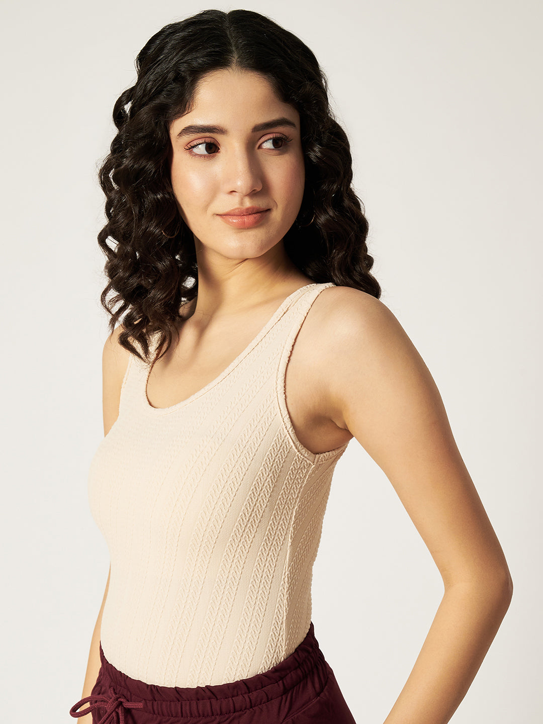 CUT SLEEVE BODYSUIT-BEIGE