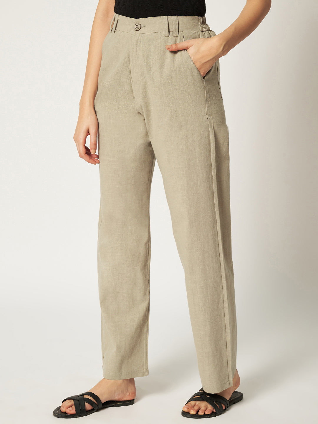 WOMEN ORGANIC LINEN TROUSER-ASH BROWN