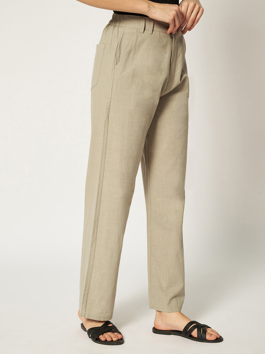 WOMEN ORGANIC LINEN TROUSER-ASH BROWN