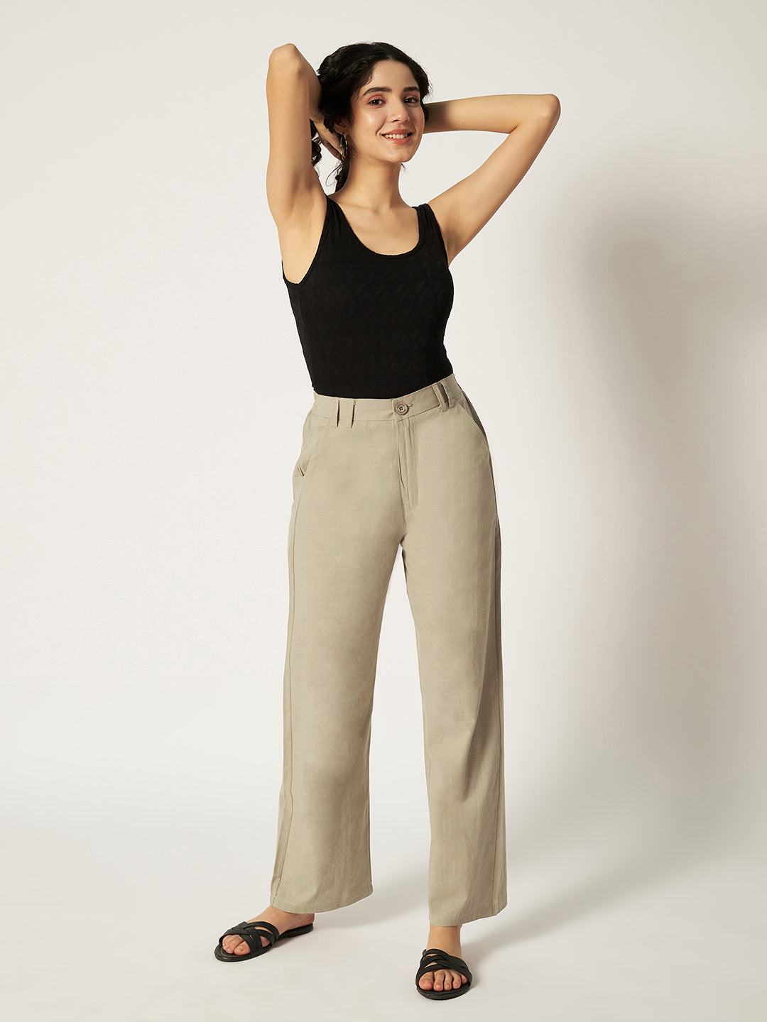 WOMEN ORGANIC LINEN TROUSER-ASH BROWN
