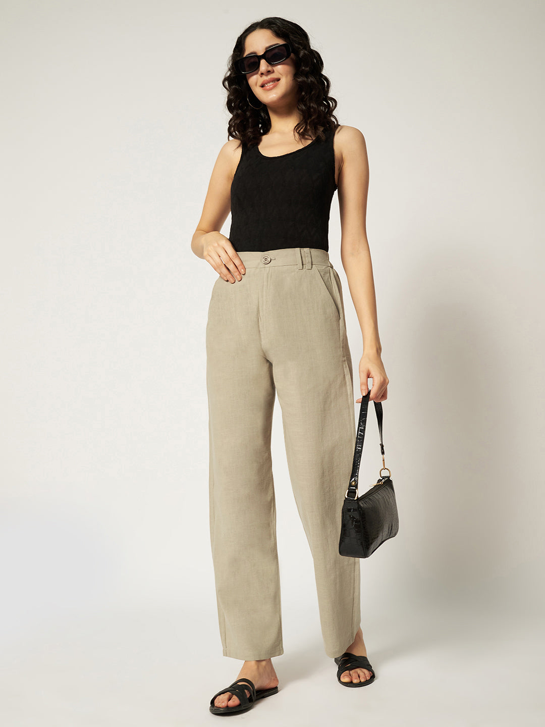 WOMEN ORGANIC LINEN TROUSER-ASH BROWN