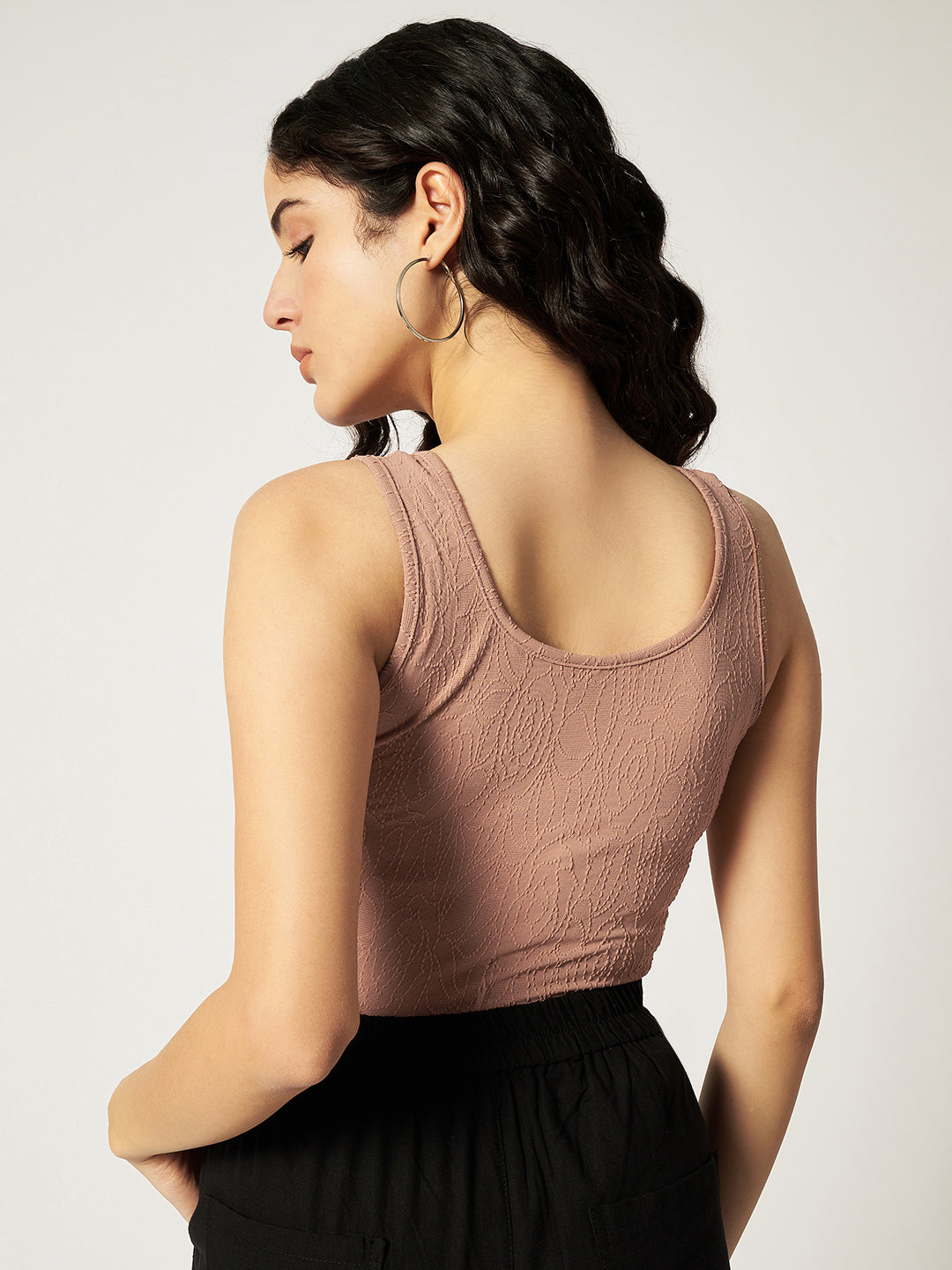 CUT SLEEVE BODYSUIT-SKINY BROWN