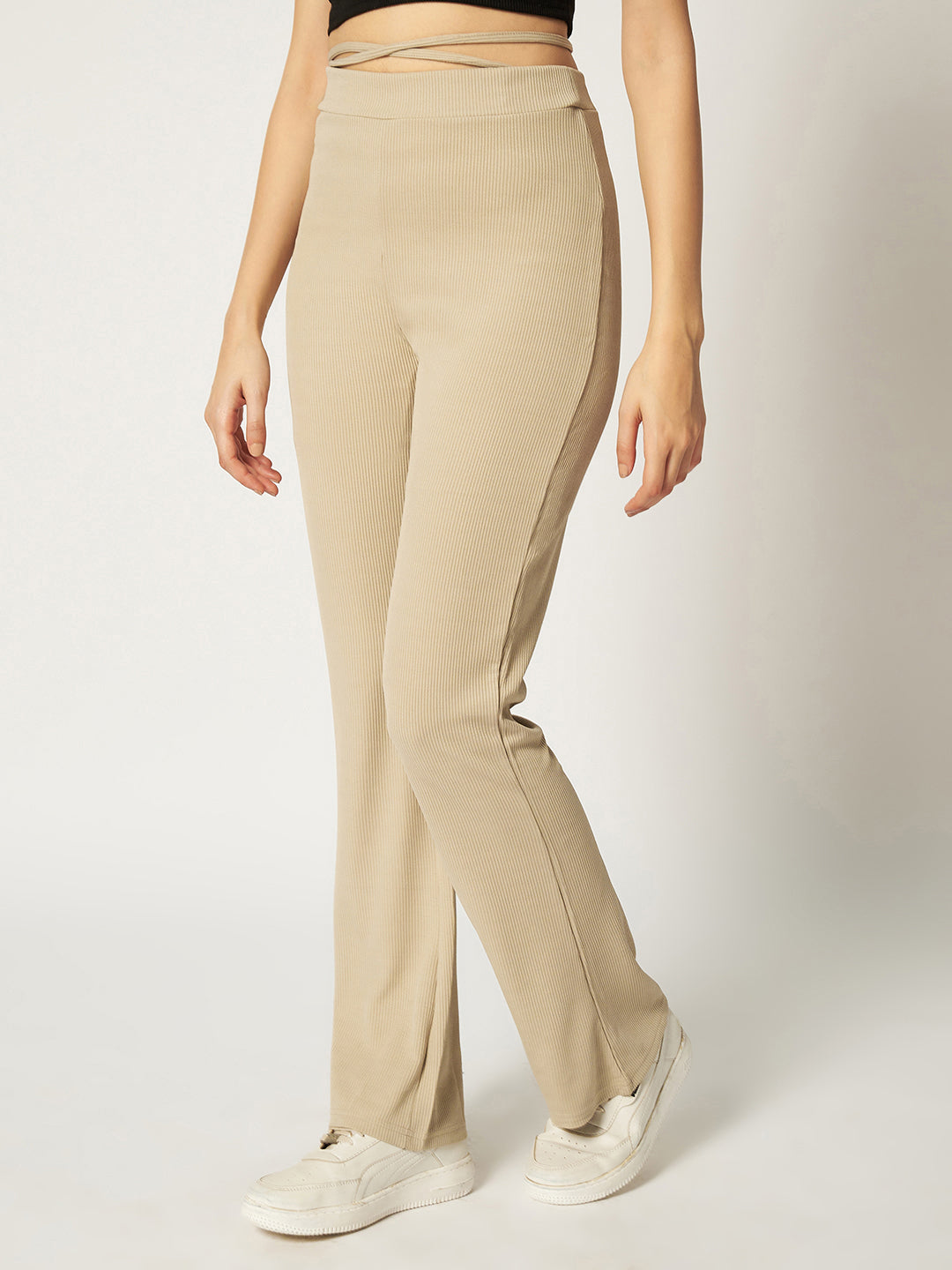 RIBBED BOOTCUT TROUSER BEIGE