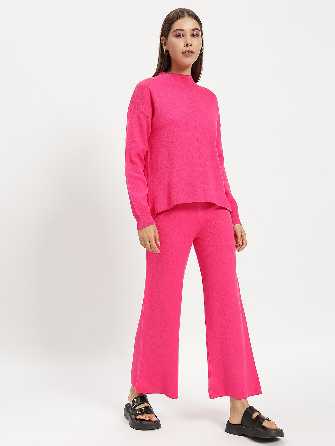 WOOLEN SOLID CO ORD HOT PINK