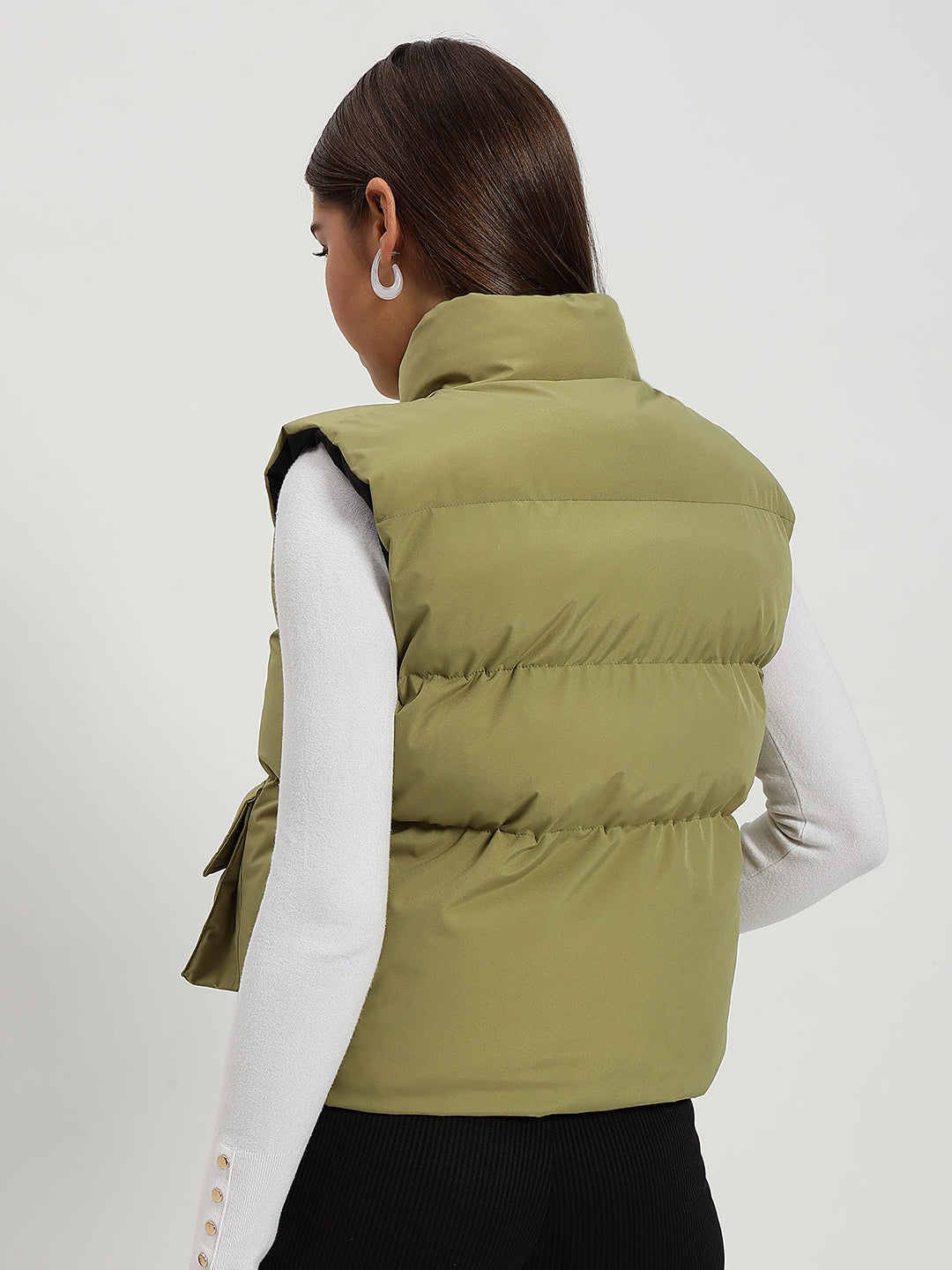 WOMEN CARGO PUFF JACKET REVERSIBLE GREEN AND BLACK