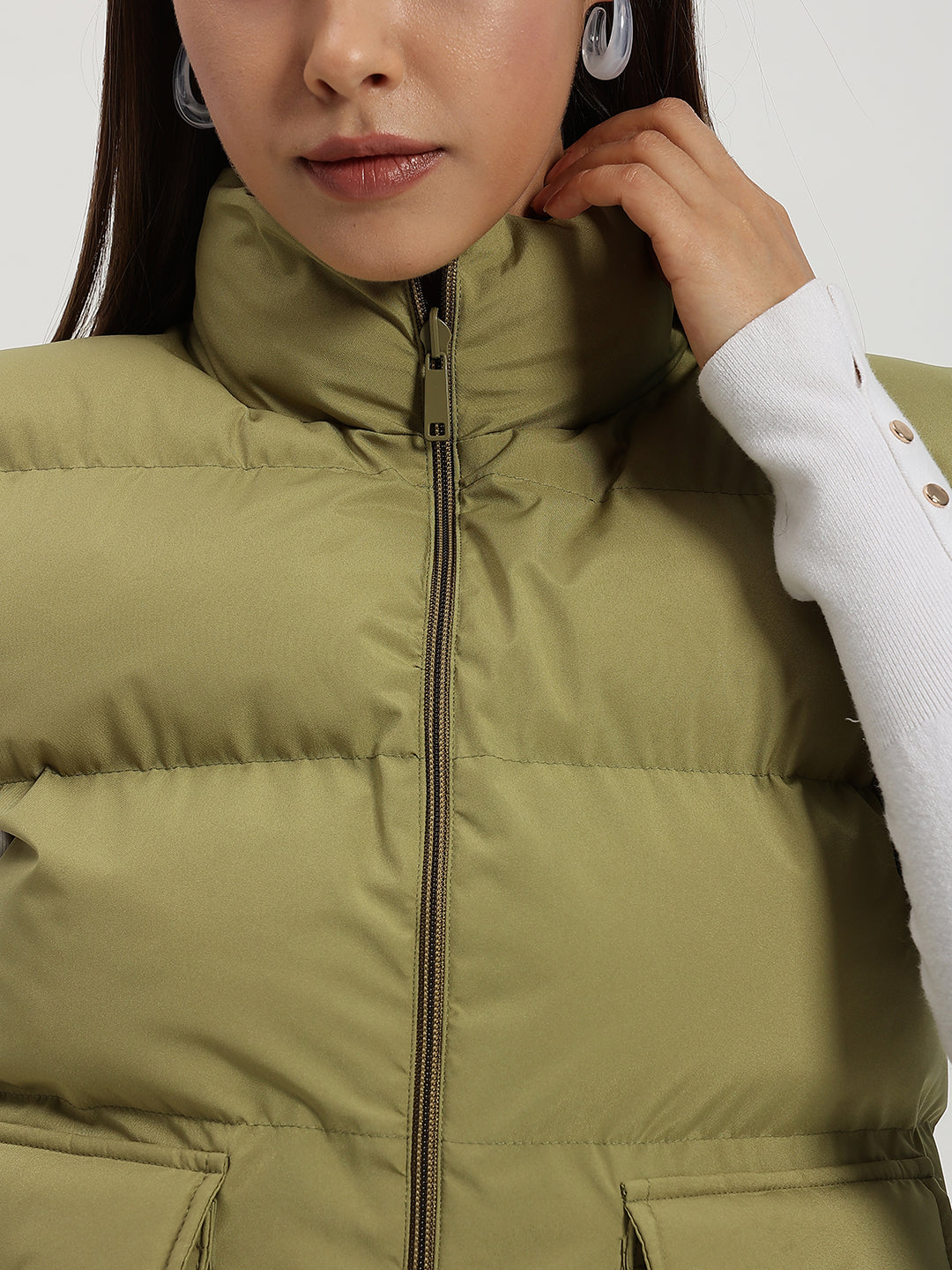 WOMEN CARGO PUFF JACKET REVERSIBLE GREEN AND BLACK