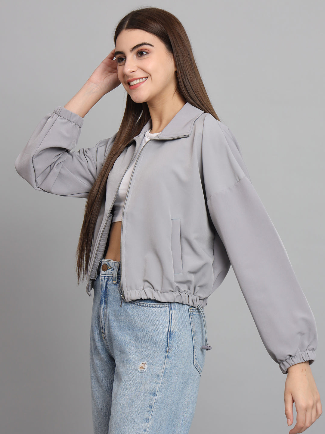 BAGGY CROP JACKET-GREY