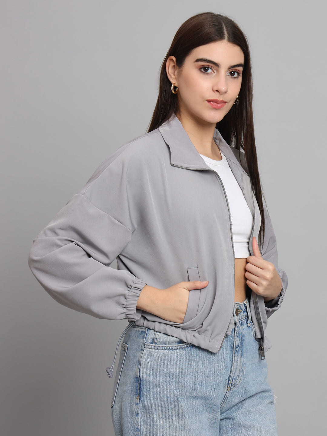 BAGGY CROP JACKET-GREY