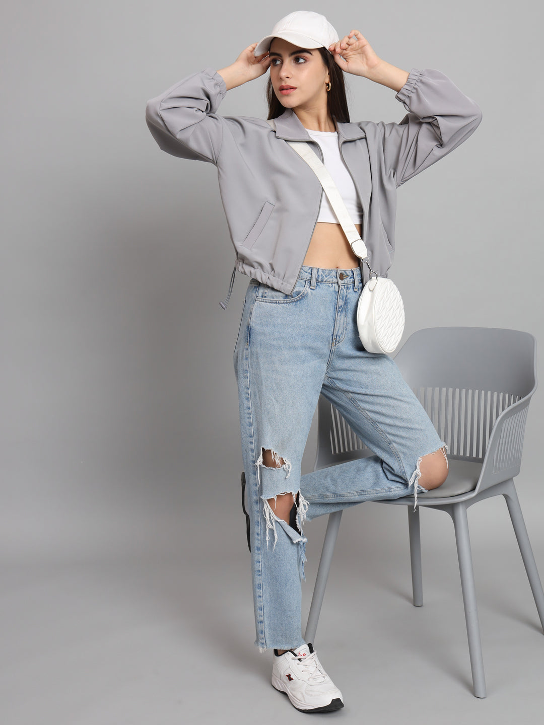 BAGGY CROP JACKET-GREY
