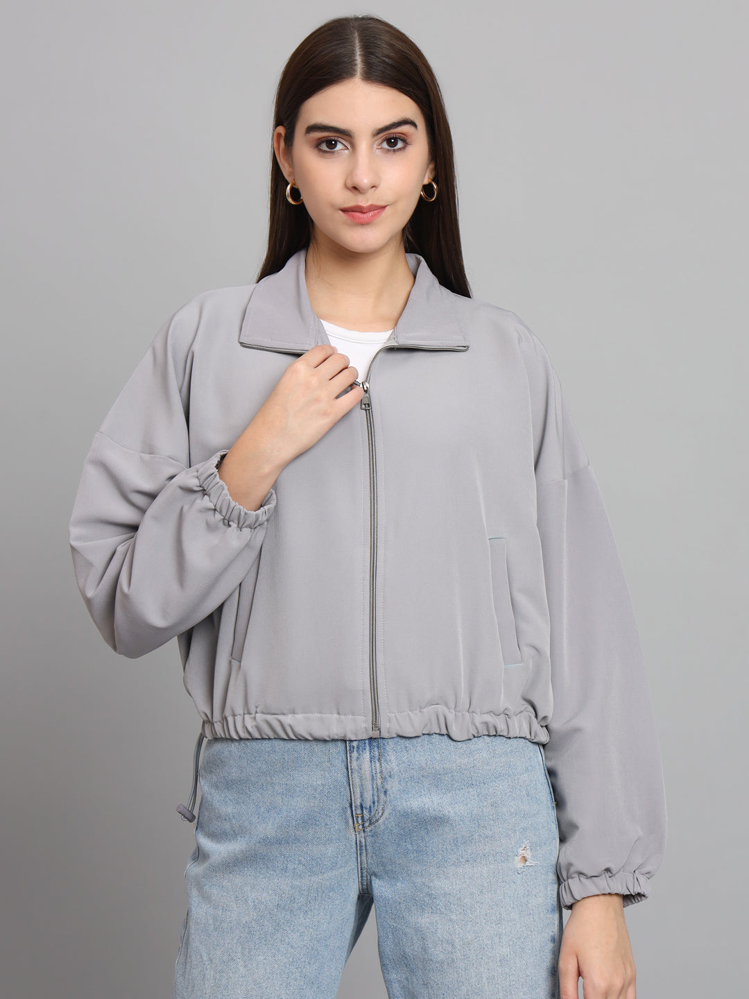 BAGGY CROP JACKET-GREY