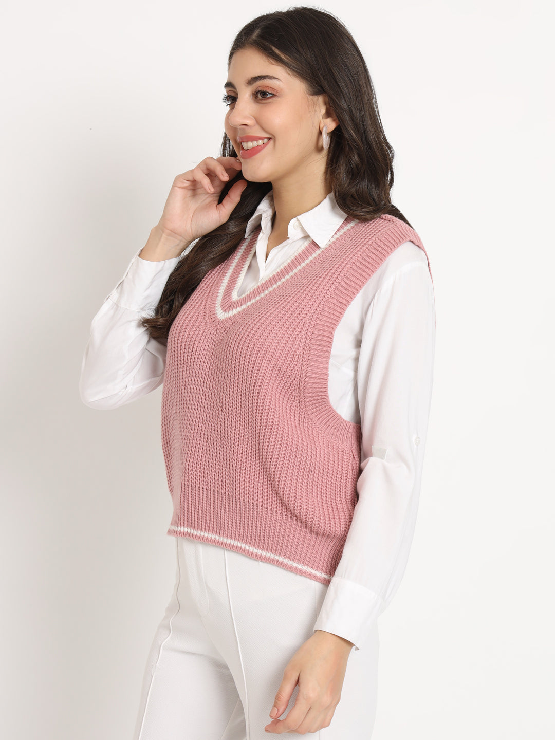 Vintage Women Jersey Sweater-Pink