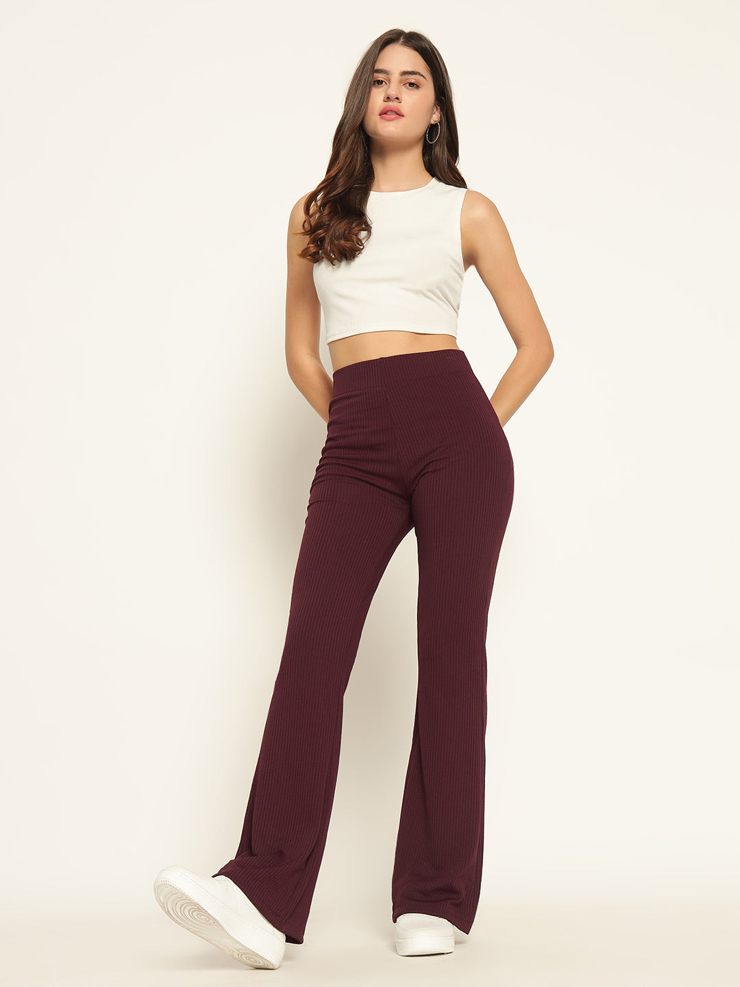 BOOT CUT TROUSERS-PLUM