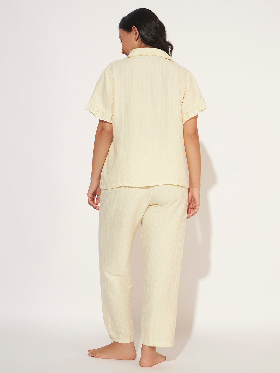 PADDED 3 PC KOREAN NIGHTSUIT SET BUTTER YELLOW