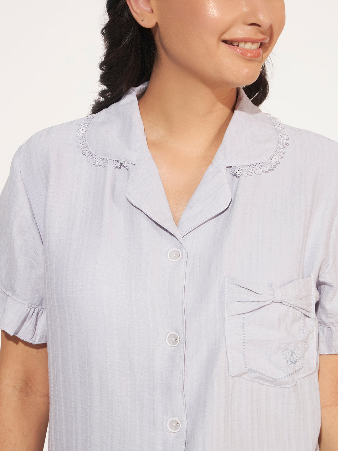 PADDED 3 PC KOREAN NIGHTSUIT SET OFF BLUE