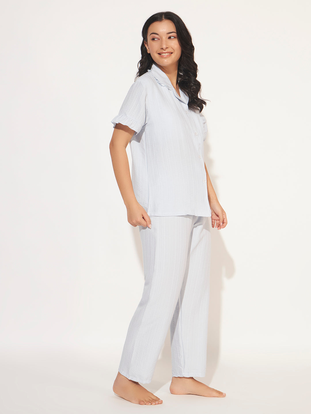 PADDED 3 PC KOREAN NIGHTSUIT SET SKY BLUE