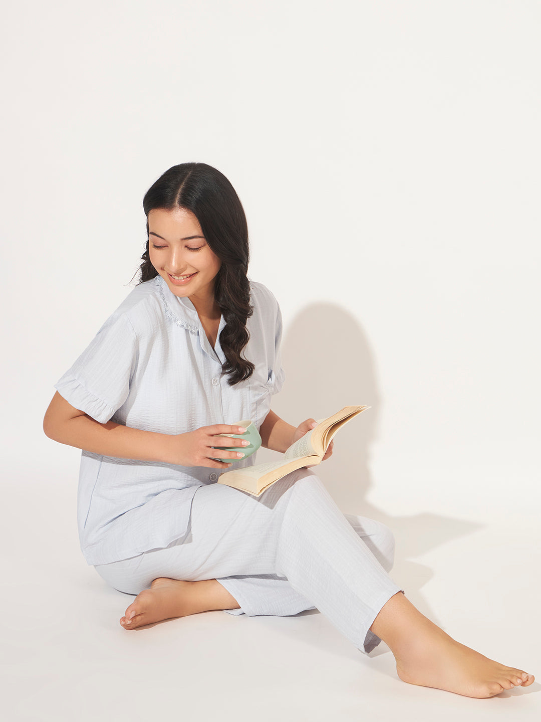 PADDED 3 PC KOREAN NIGHTSUIT SET SKY BLUE