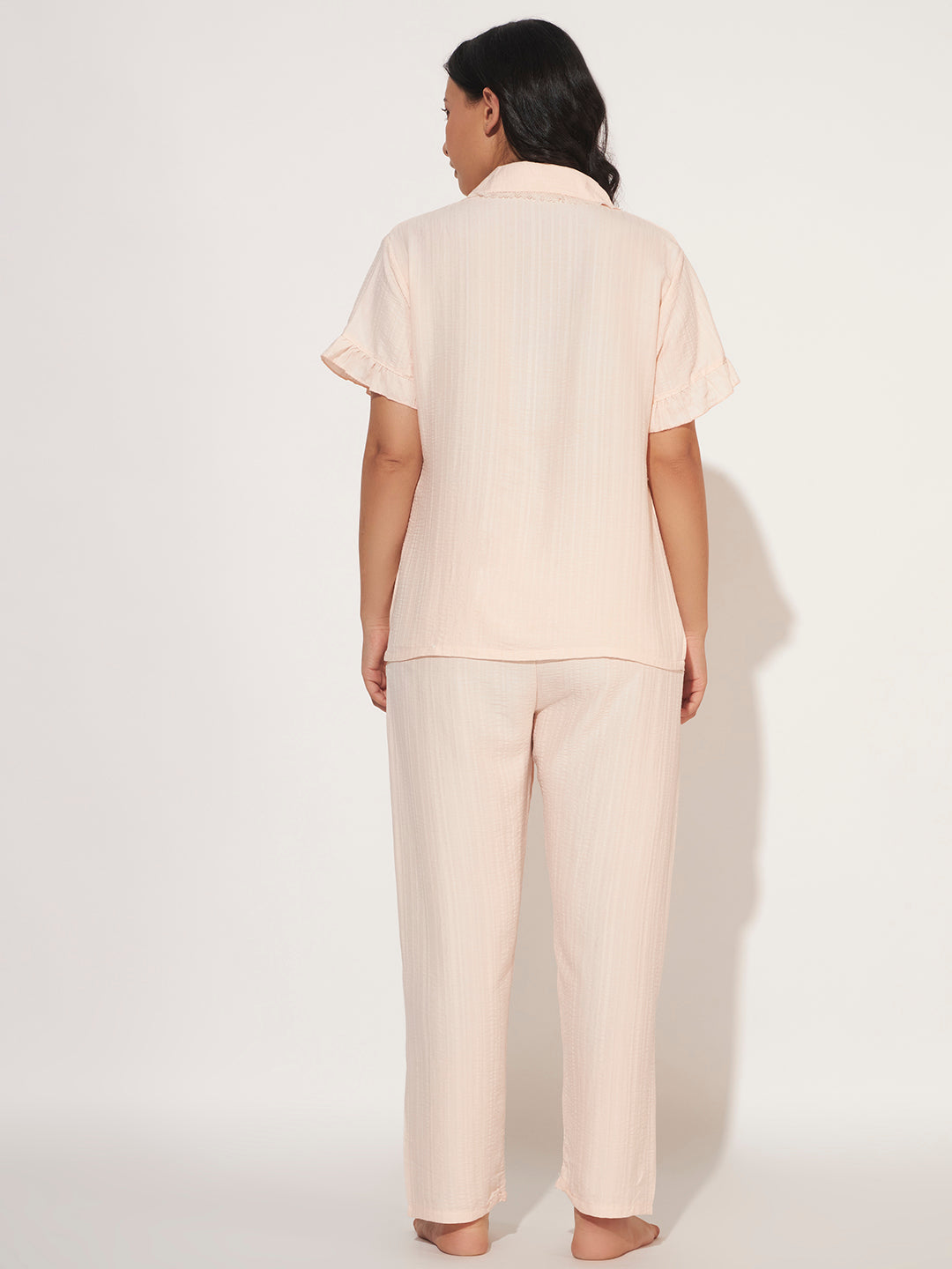 PADDED 3 PC KOREAN NIGHTSUIT SET PEACH