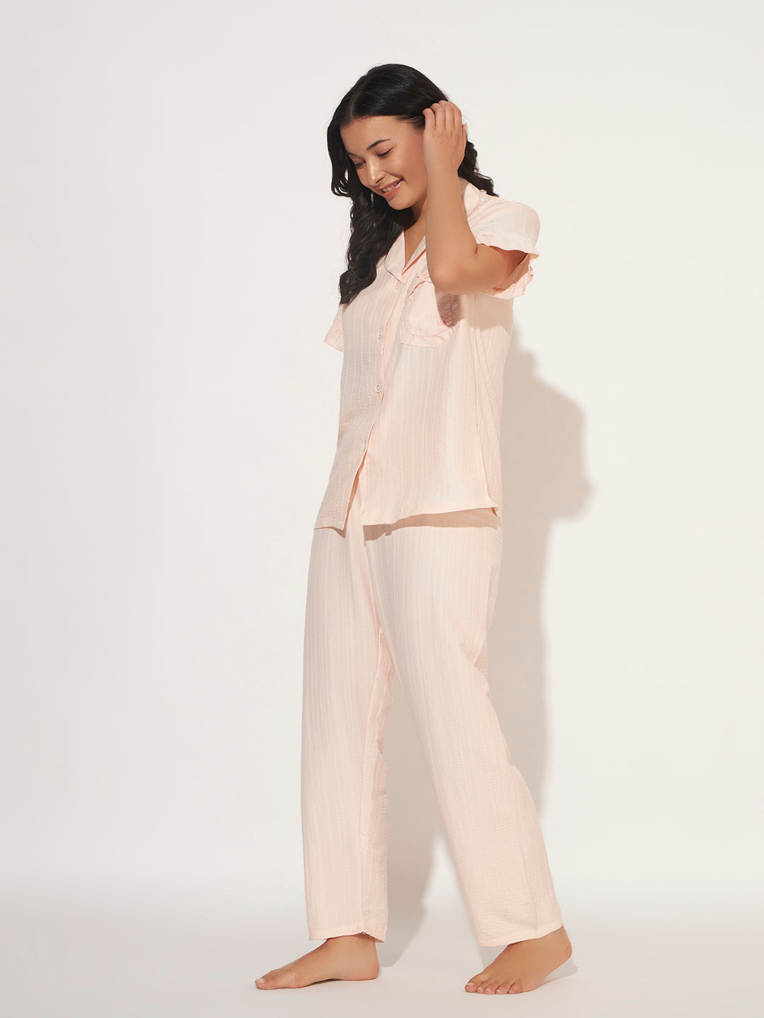 PADDED 3 PC KOREAN NIGHTSUIT SET PEACH