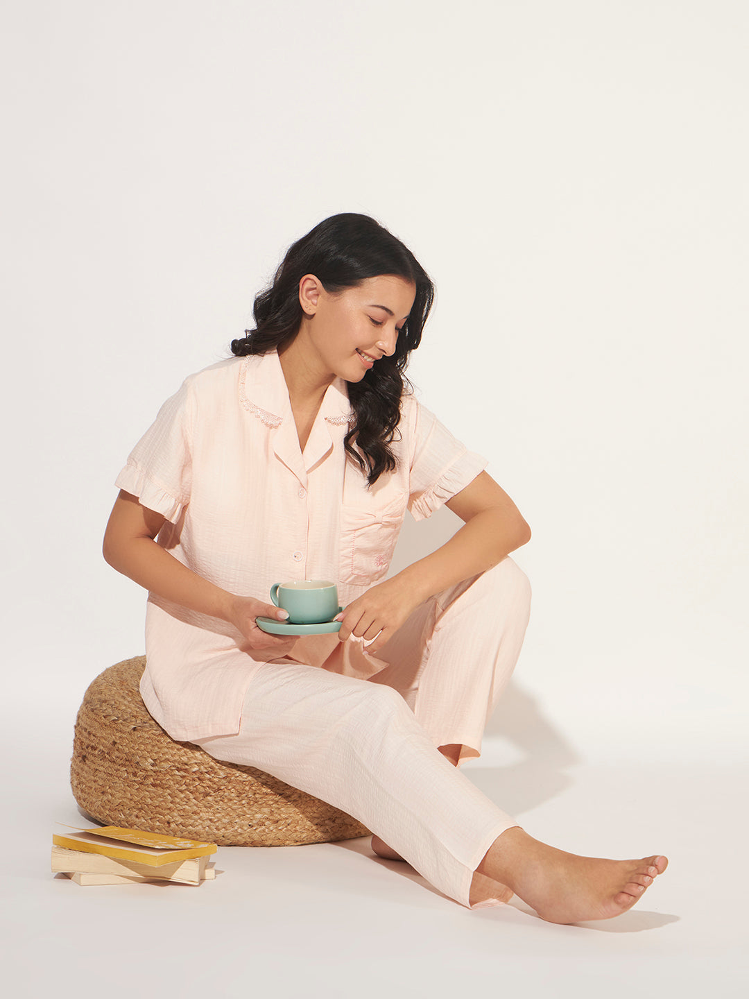 PADDED 3 PC KOREAN NIGHTSUIT SET PEACH