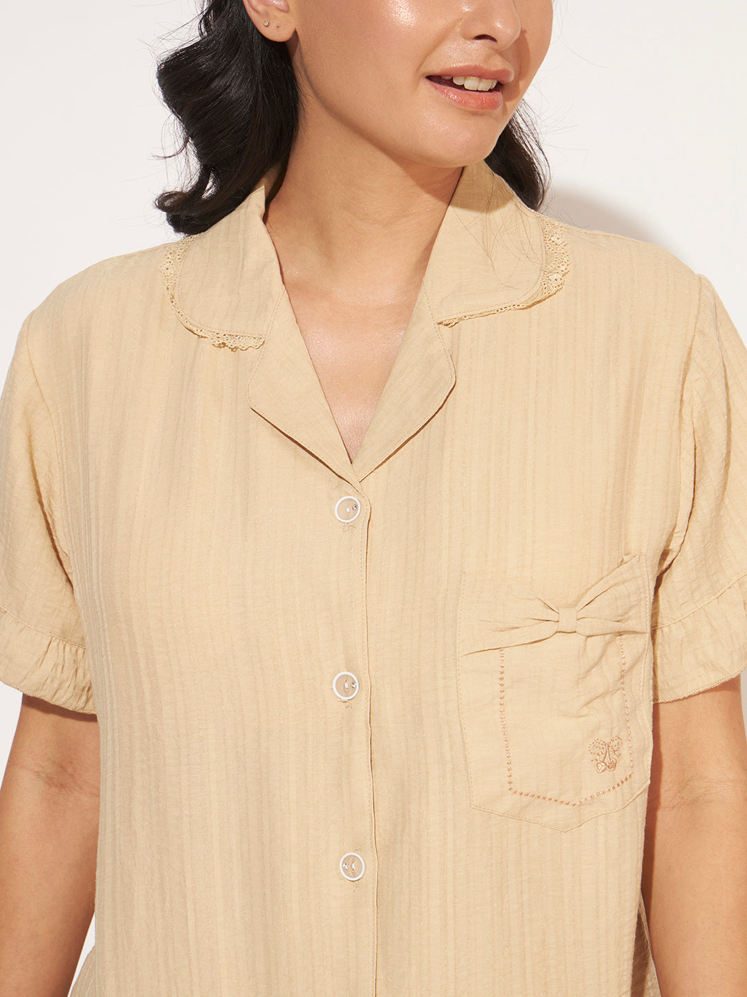 PADDED 3 PC KOREAN NIGHTSUIT SET SAND