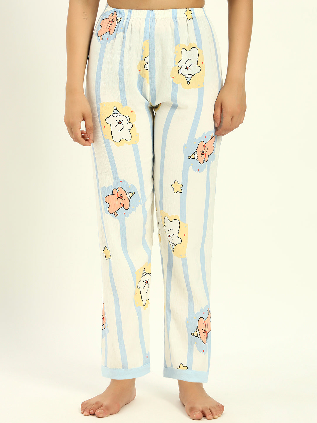 3 pc Korean Night suit Set-Blue White Printed