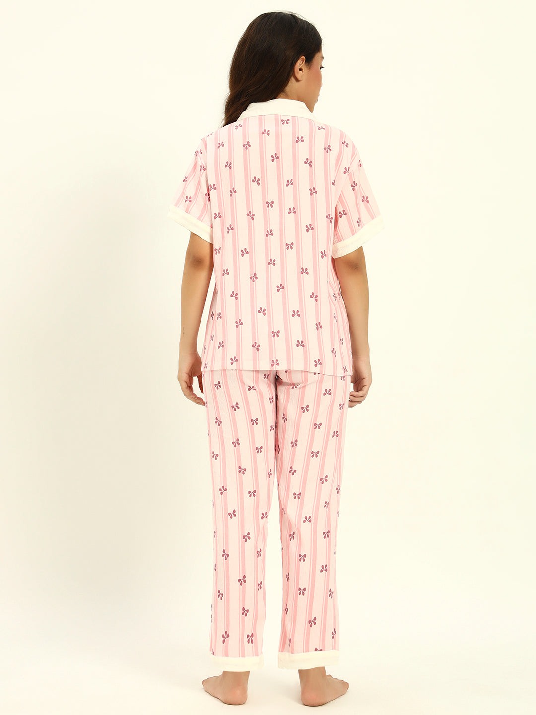 3 pc Korean Night suit Set-Pink Printed