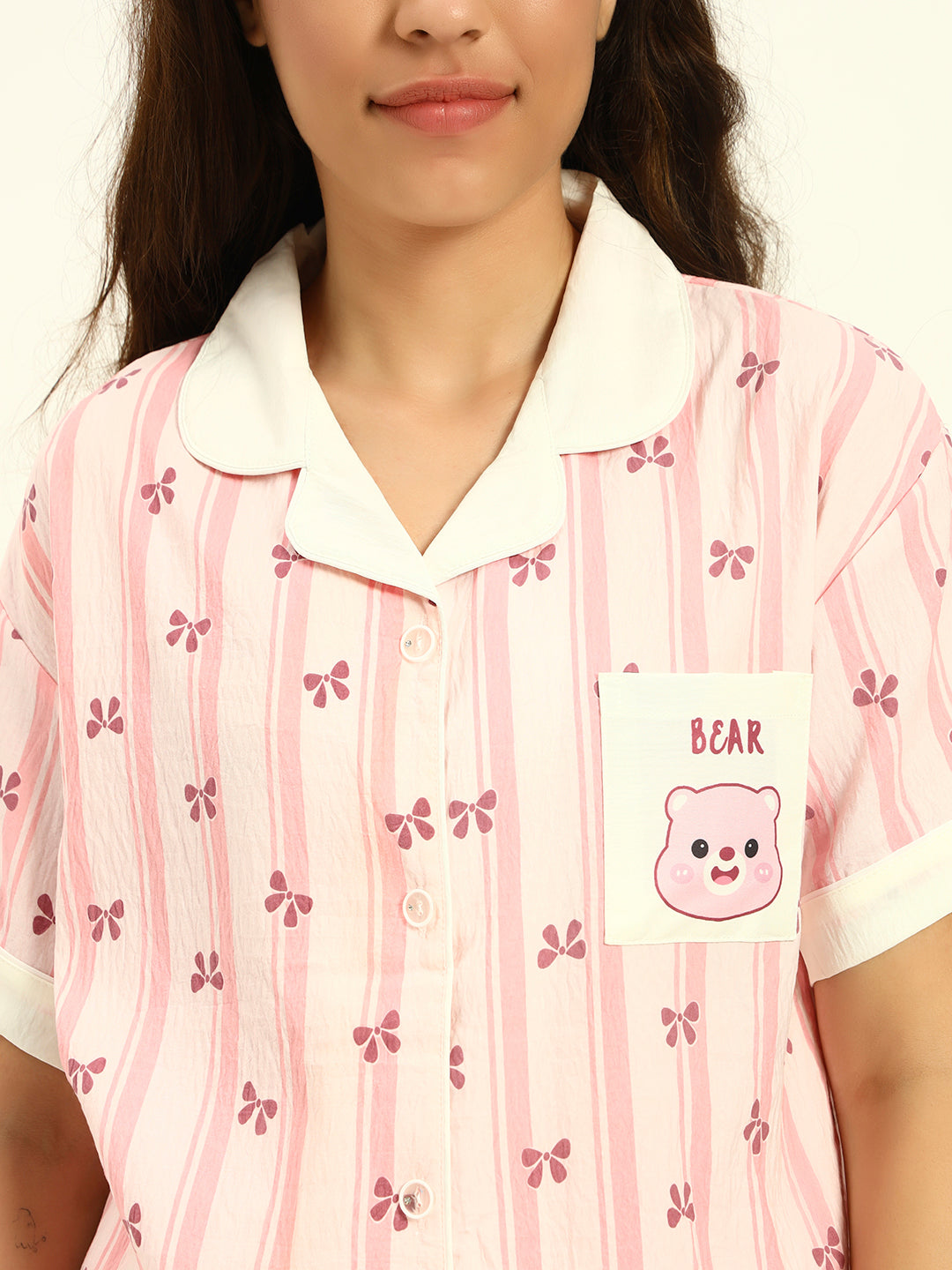 3 pc Korean Night suit Set-Pink Printed