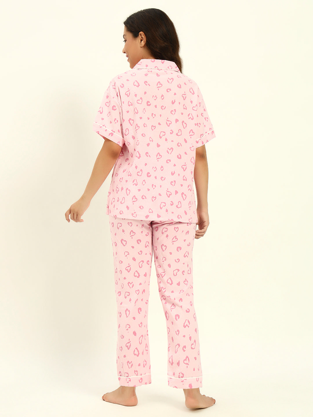 3 pc Korean Night suit Set-Pink Hearts