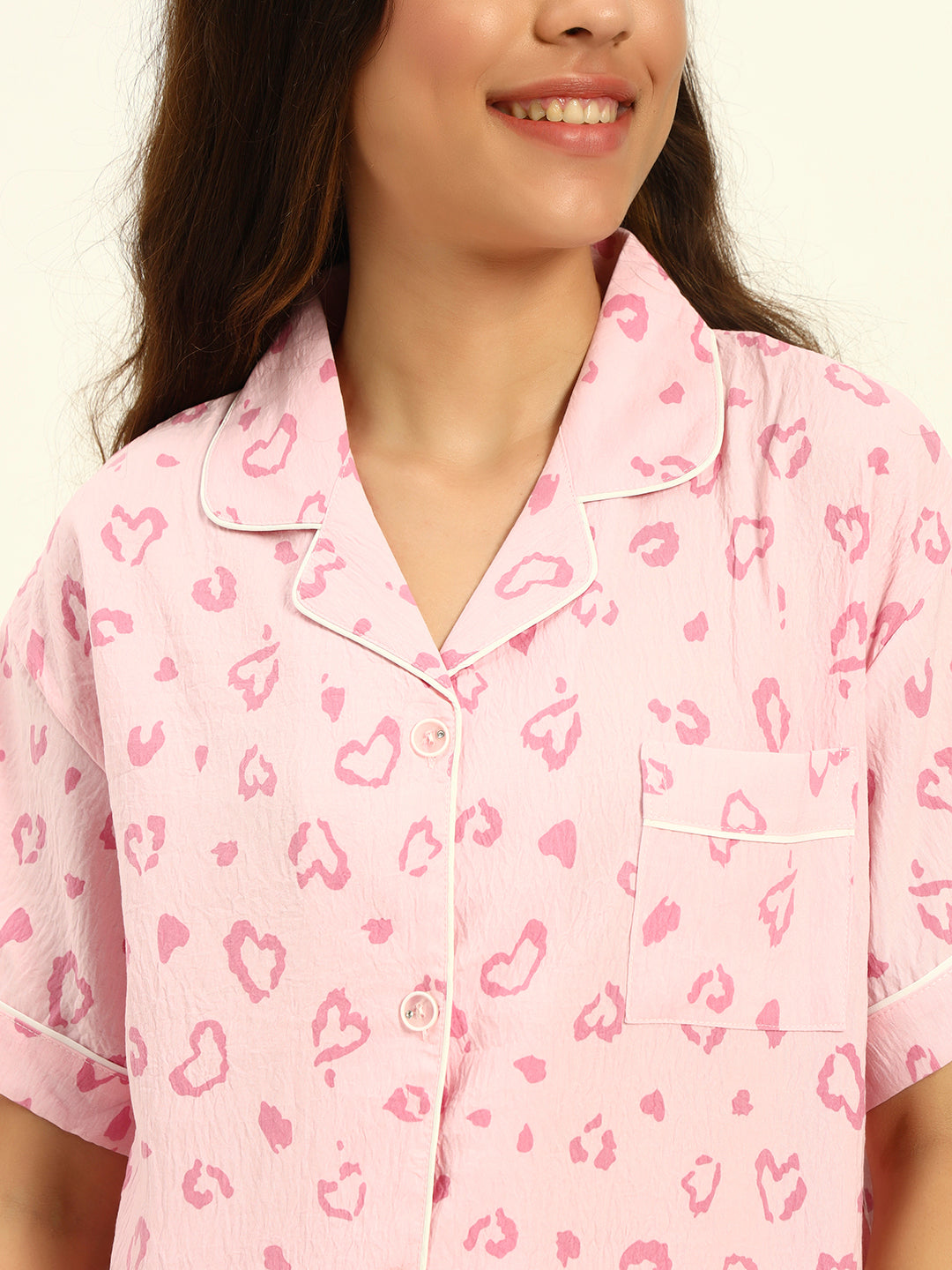 3 pc Korean Night suit Set-Pink Hearts